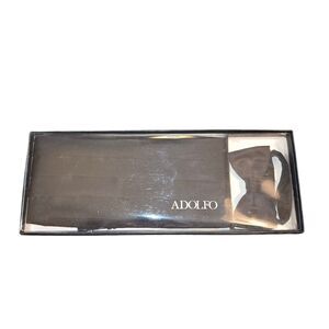 Adolfo Vintage Black Silk Pleated Adj. Evening Cummerbund & Bow Tie Boxed Set OS